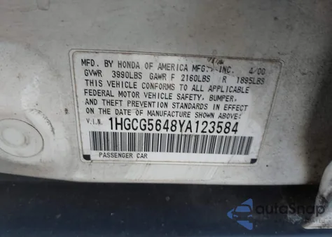2000 Honda Accord 2.3 Lx z USA, uszkodzony, nr VIN 1HGCG5648YA123584